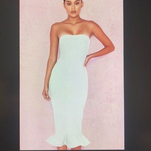 White bandage strapless fluted dress